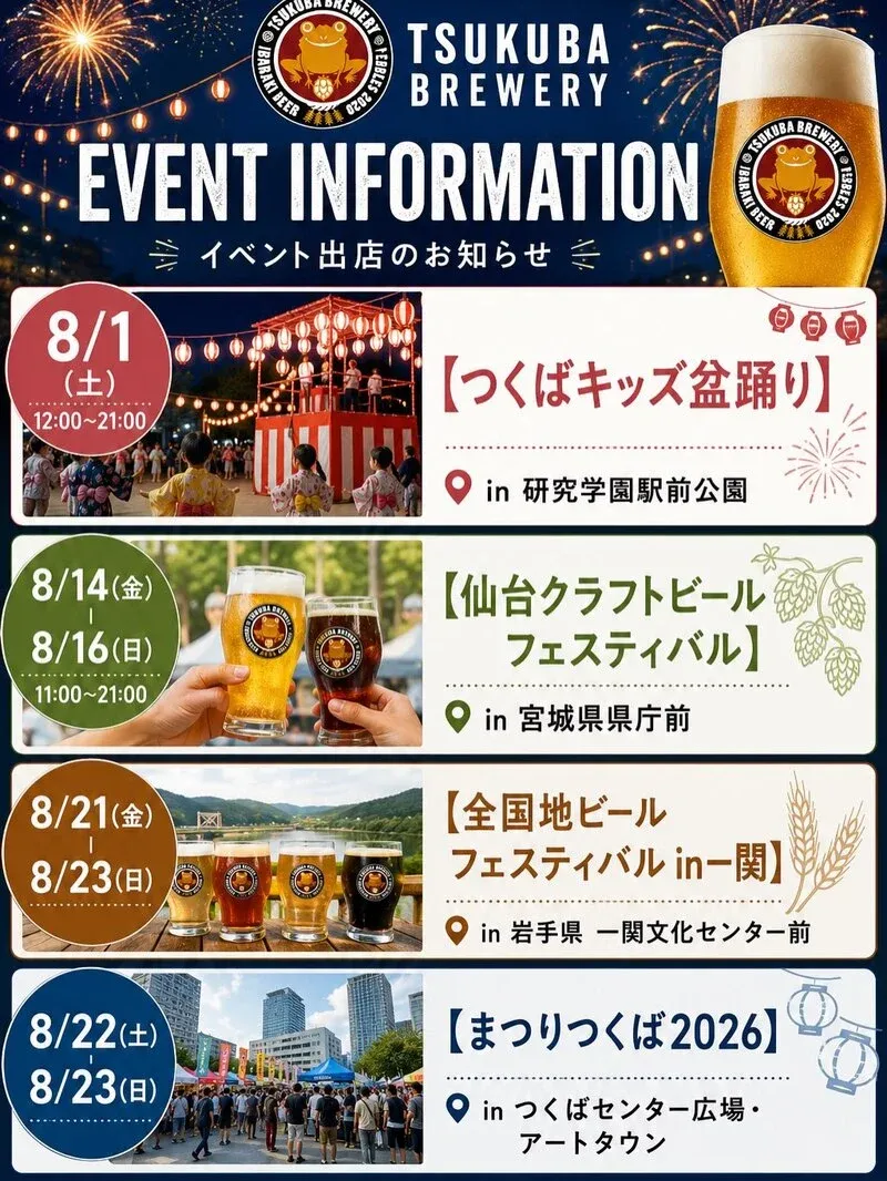 つくばブルワリー、8月に4イベントへ出店　つくばから仙台、一関まで
