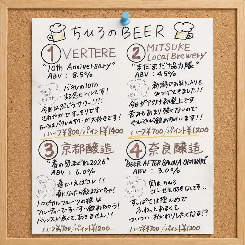 福井のBEER BAR「アワタチ」でちひろ爆誕祭　VERTEREなど4種を提供