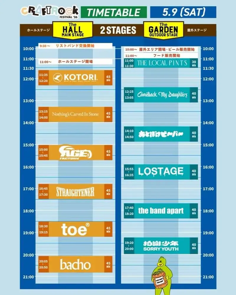 CRAFTROCK TAPROOM発の『CRAFTROCK FESTIVAL ’26』、立川2ステージのタイムテーブル公開