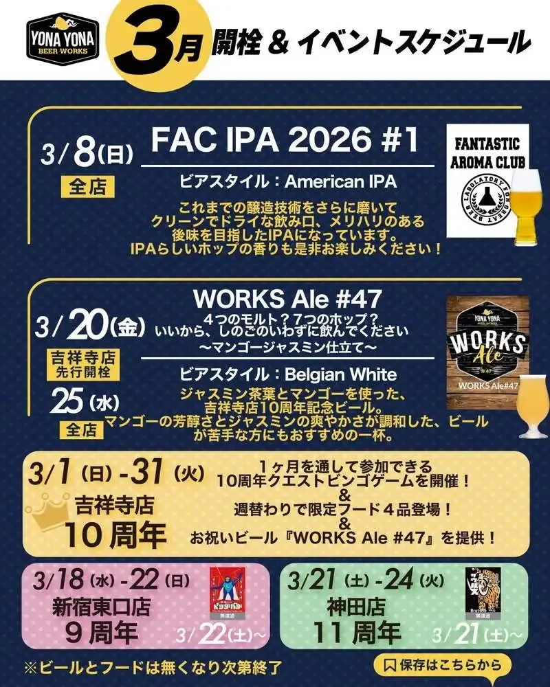 恵比寿で3月開栓、YONA YONA BEER WORKSの新作2種を追う