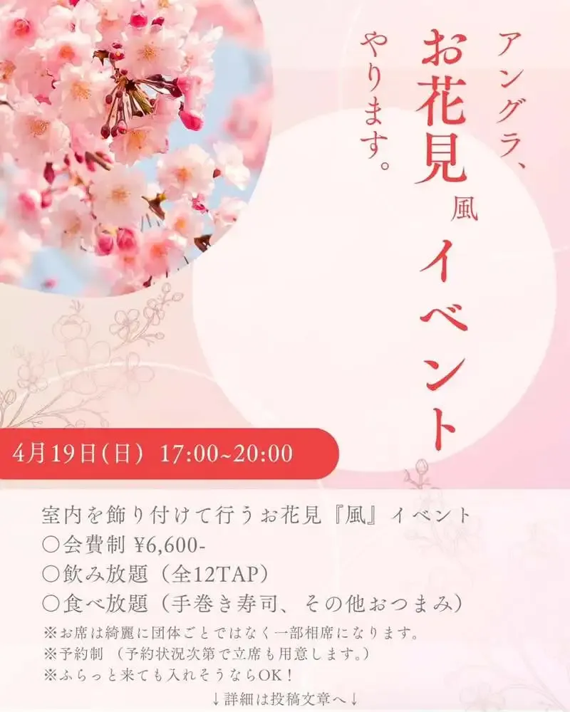 赤羽UNDERGROUNDで4月19日『お花見風』開催、12TAP飲み放題イベント