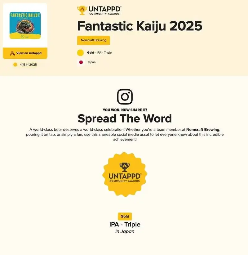 Nomcraft Brewing、Untappd Community Awards 2025で金銀受賞
