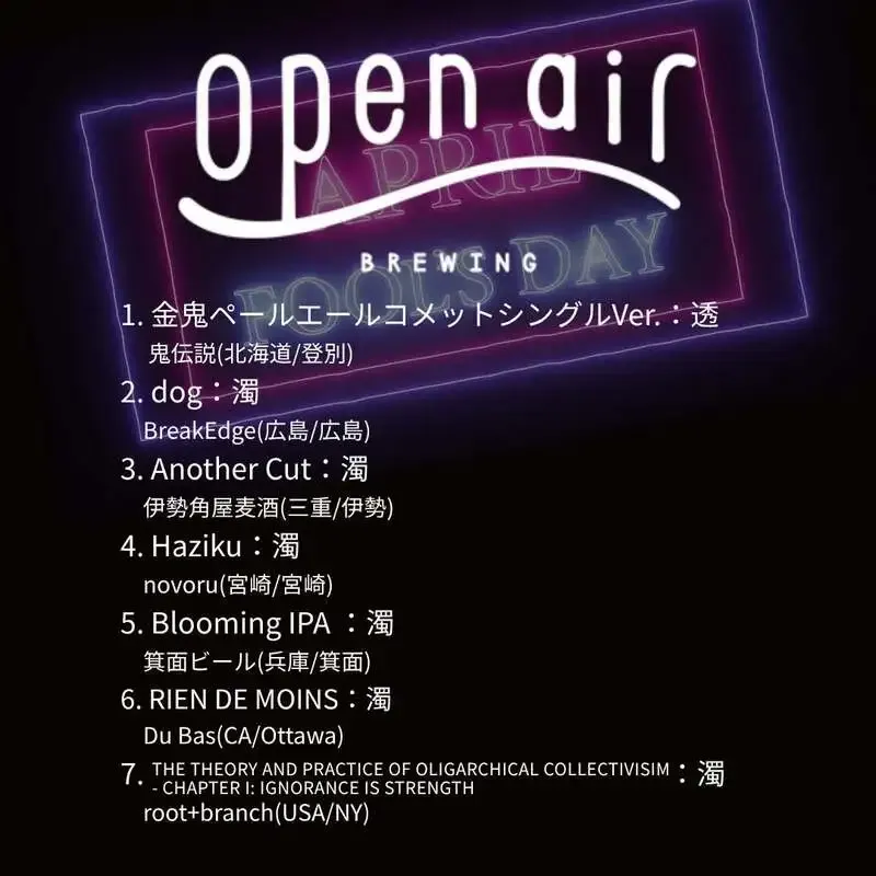 オナジアナノムジナ、本日のタップに鬼伝説や箕面ビールなど7樽開栓