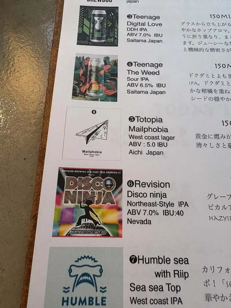 Beer Pub Camden Ikebukuro East Exit taps Revision 'Disco ninja' and Totopia 'Mailphobia'