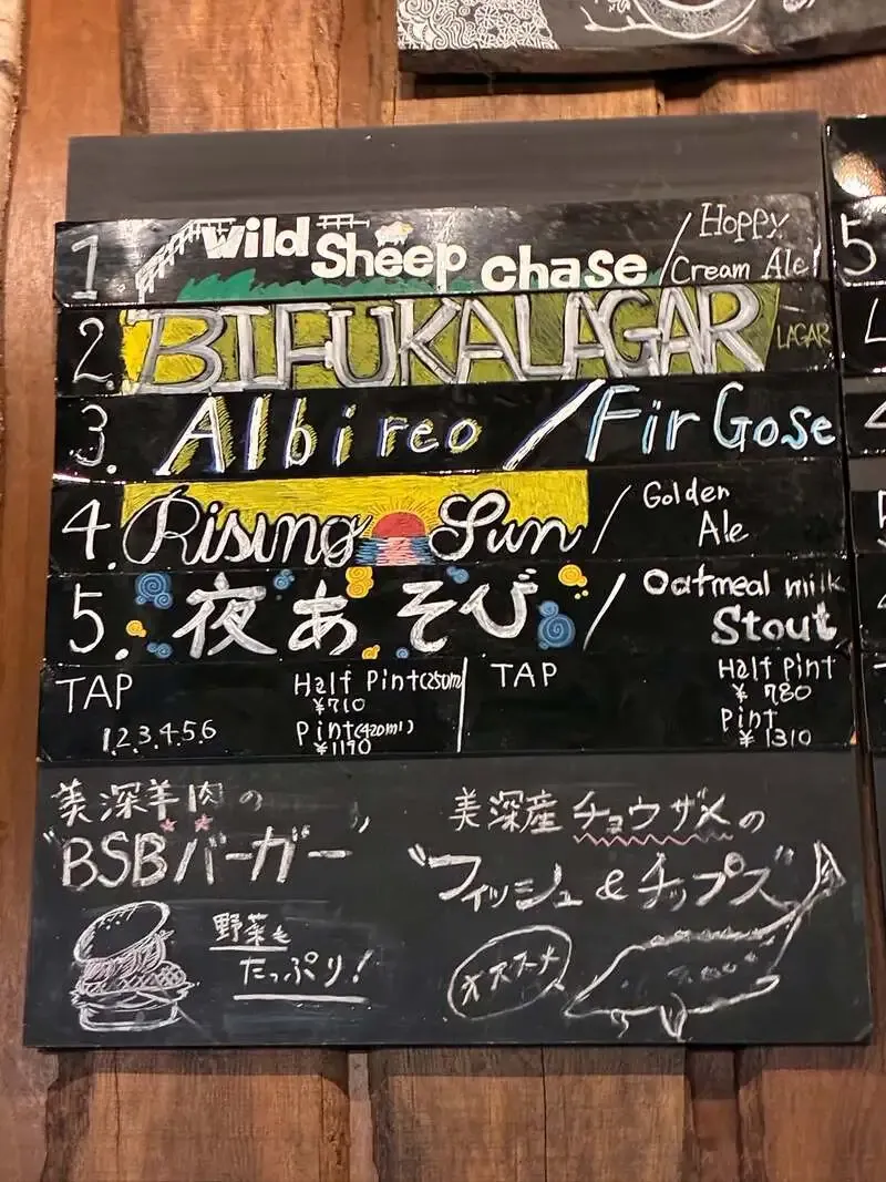Five beers on tap at Restaurant BSB, the brewpub attached to Bifuka Shirakaba Brewery