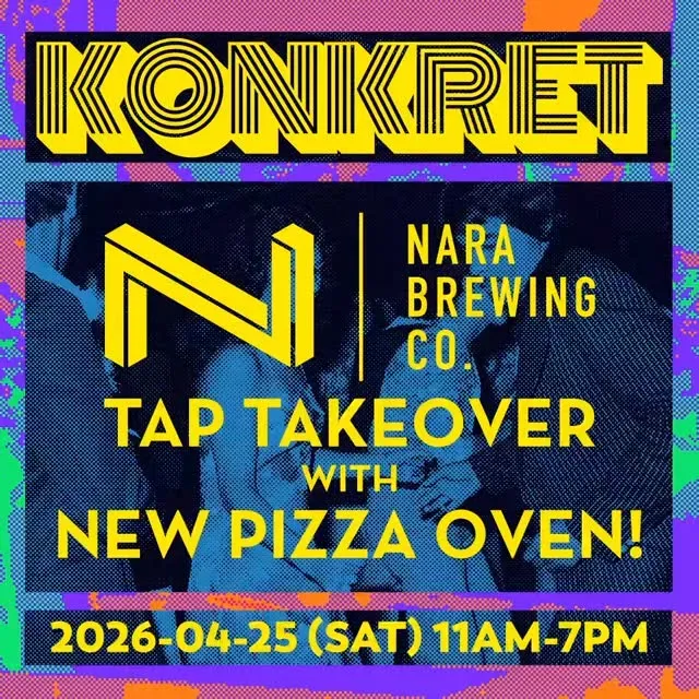 奈良醸造の樽生6種が並ぶ、KONKRETの4月25日月1イベント営業