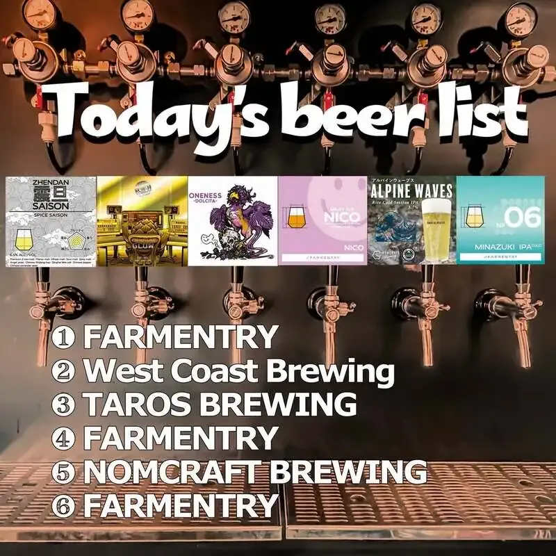 BEER&CRAFT in Gifu posts a six-tap lineup featuring FARMENTRY and West Coast Brewing