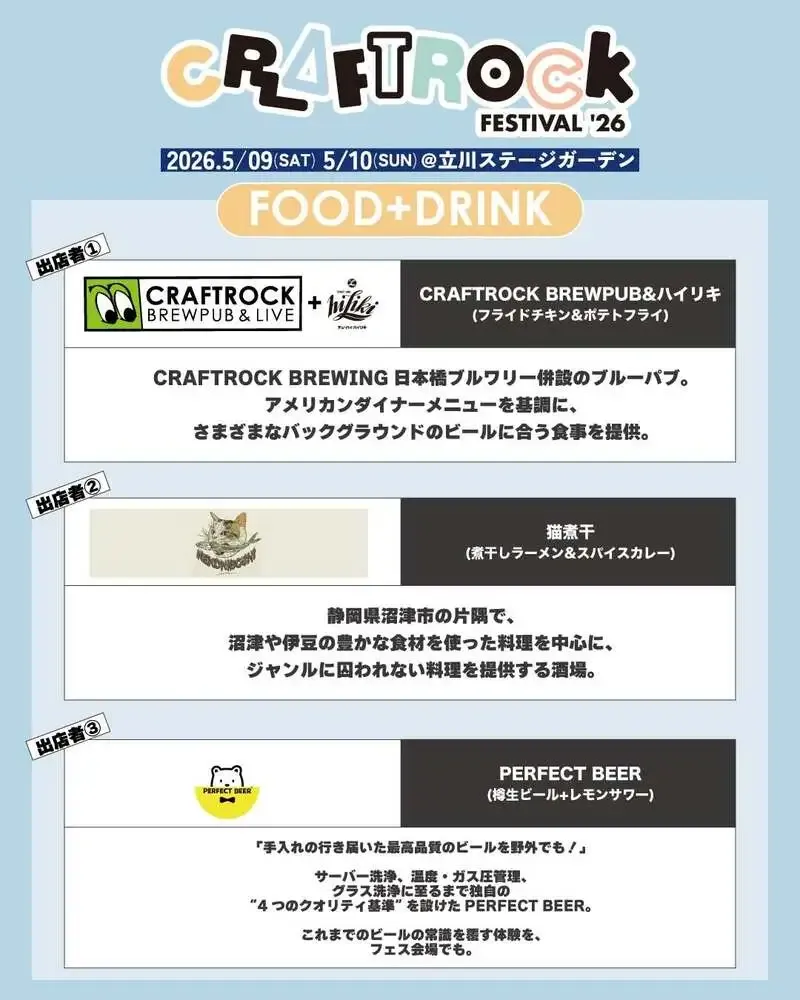 CRAFTROCK FESTIVAL ’26、フード3店と会場マップを公開
