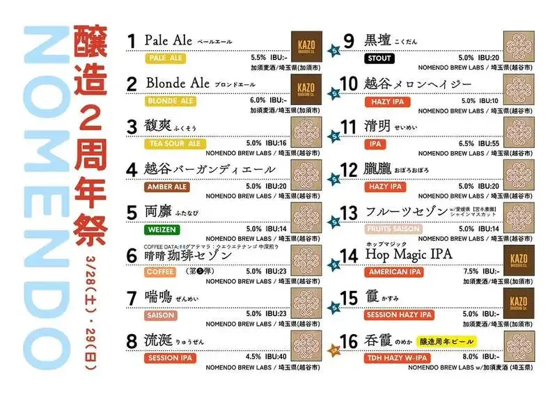 ノメンドブリュースタンド、醸造2周年祭を3月28・29日に開催