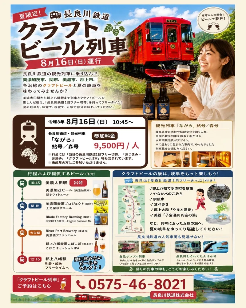 美濃関麦酒が参加する長良川鉄道クラフトビール列車、8月16日に運行