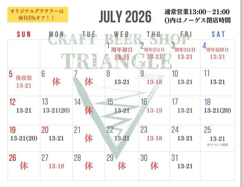 クラフトビールショップ トライアングル、7/1-4に4周年感謝祭と7月営業更新