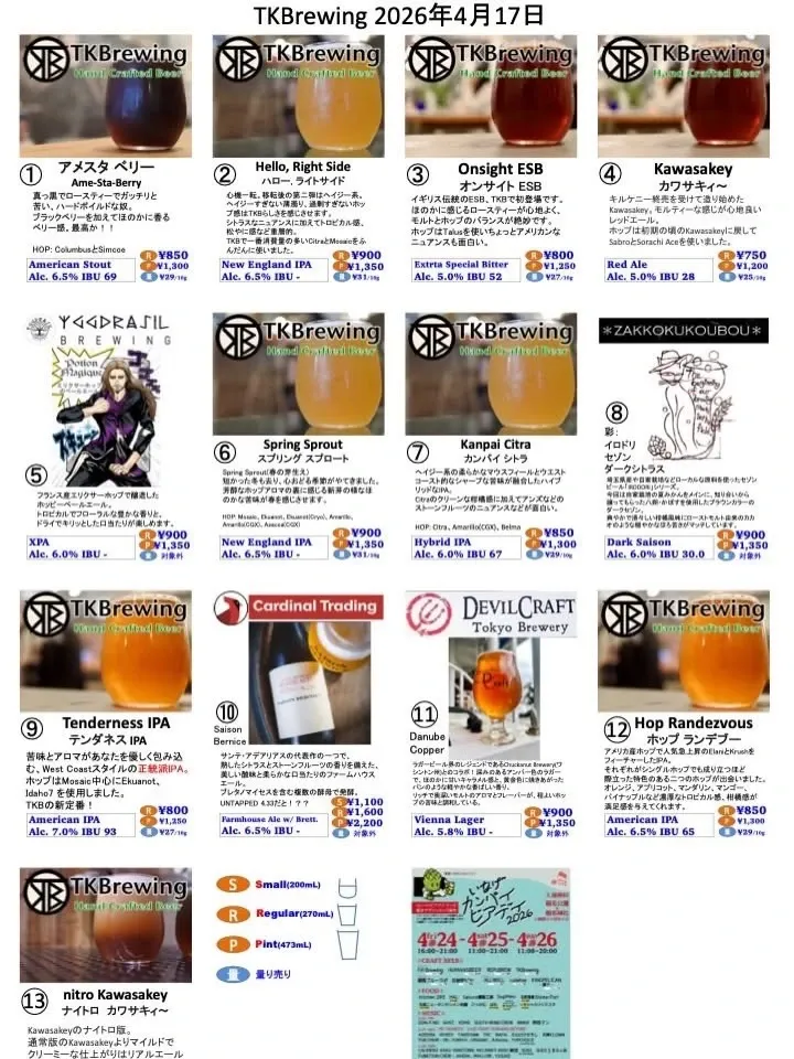 ティーケーブルーイング、今週は水曜から営業　川崎の直売所で出来立て提供